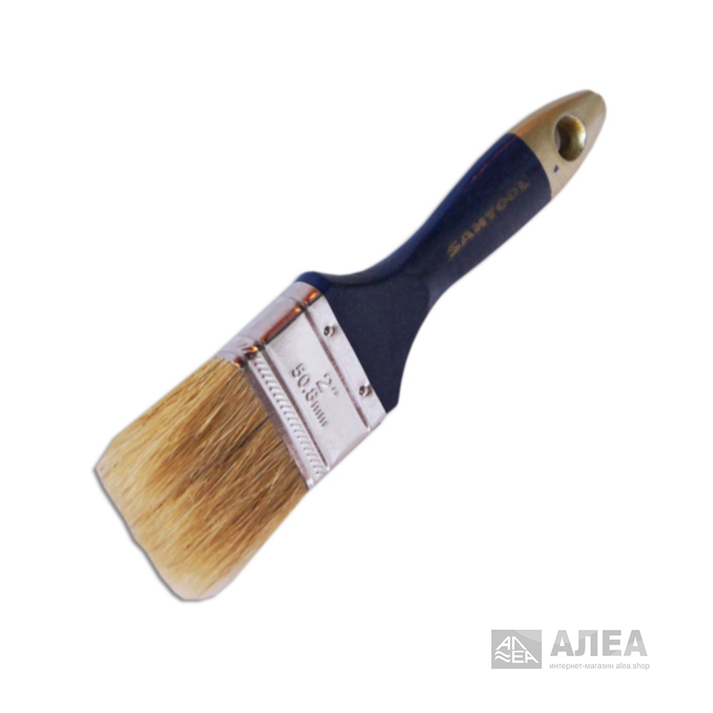 Кисть плоская  50мм натуральная щетина синяя деревянная ручка "SANTOOL" ЭКСПЕРТ